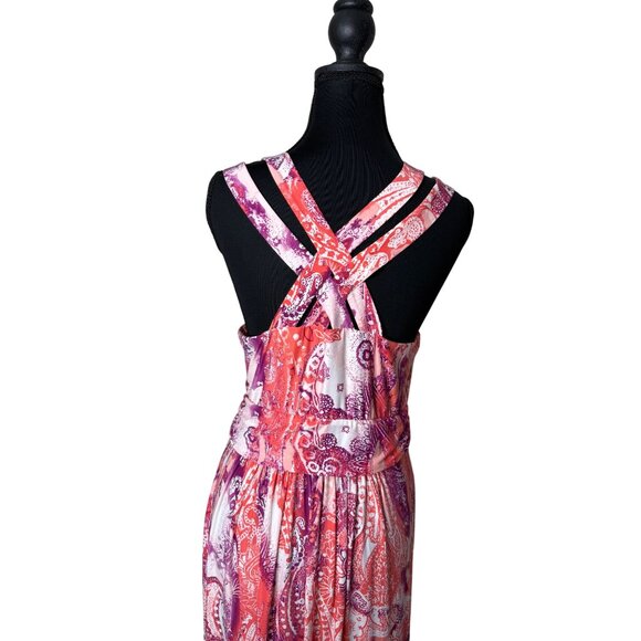 Soma Maxi Dress Crossback Straps Coral Purple Babydoll Y2K Size Large NWT - Picture 4 of 12